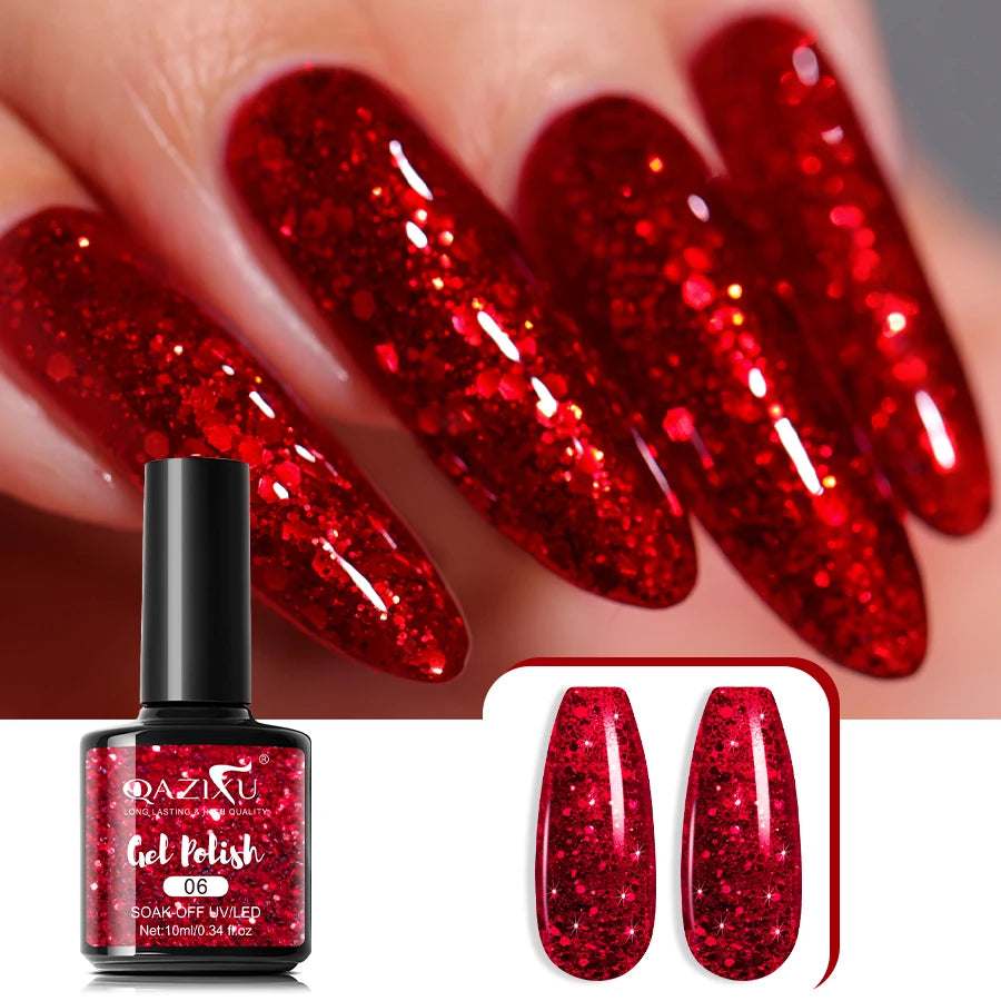 Glitter Red Semi-Permanent Gel Polish