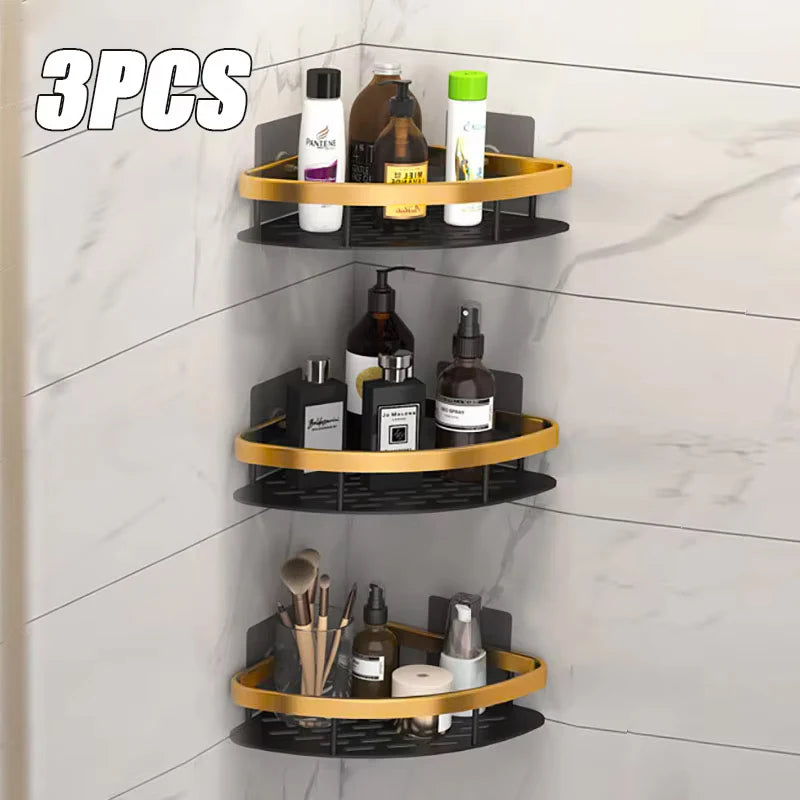 No-Drill Wall Mounted Aluminum Bathroom Shelf