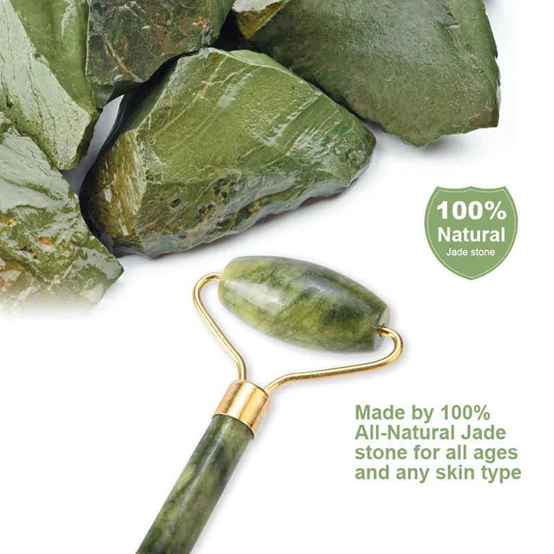Natural Jade Facial Gua Sha and Roller Tool