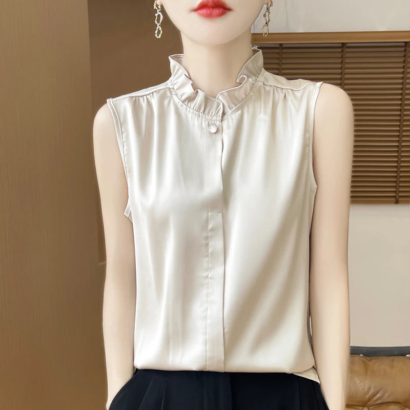 Summer Sleeveless Silk Shirt