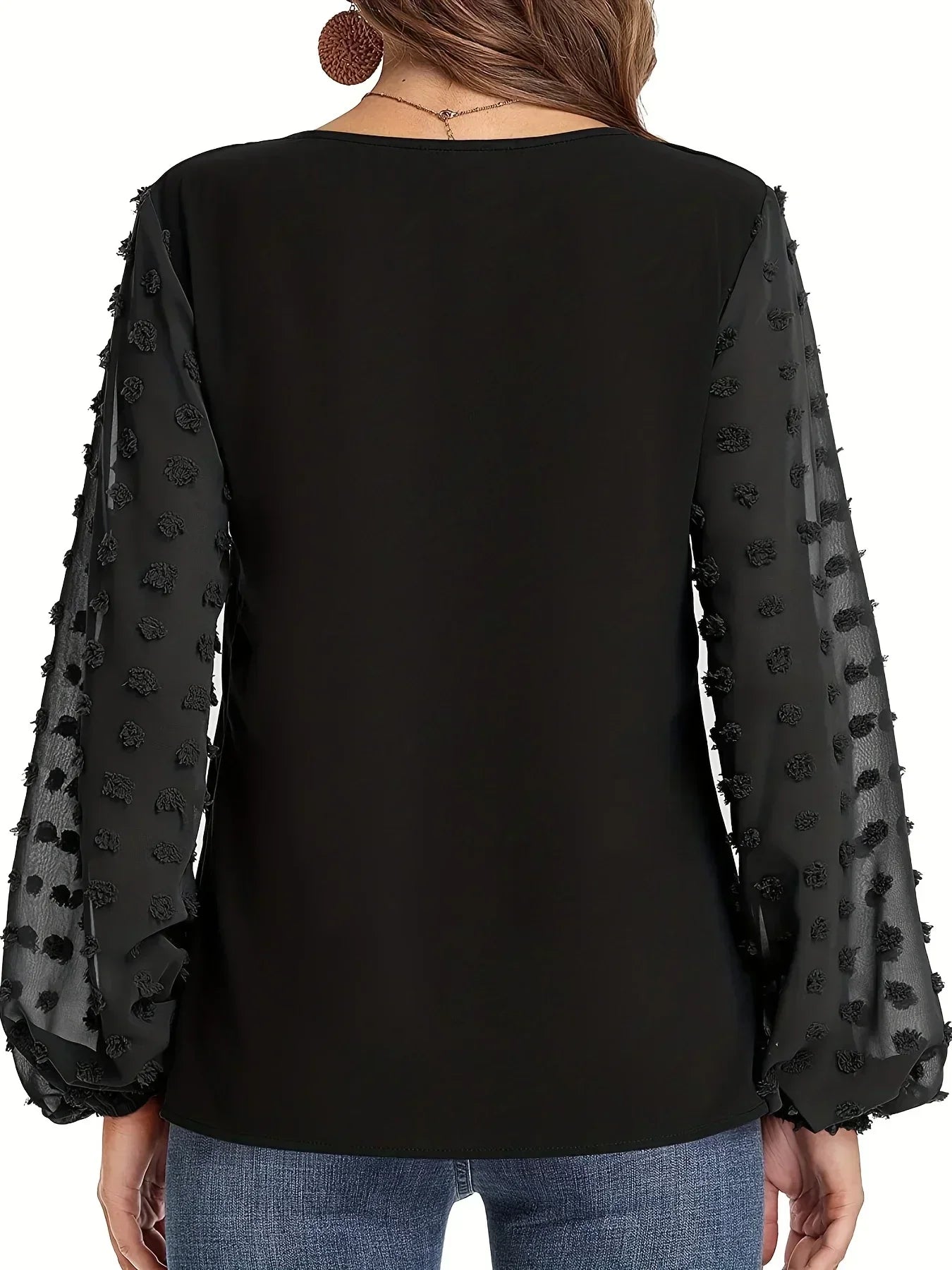 Plus Size V-Neck Swiss Dot Sleeve Shirt