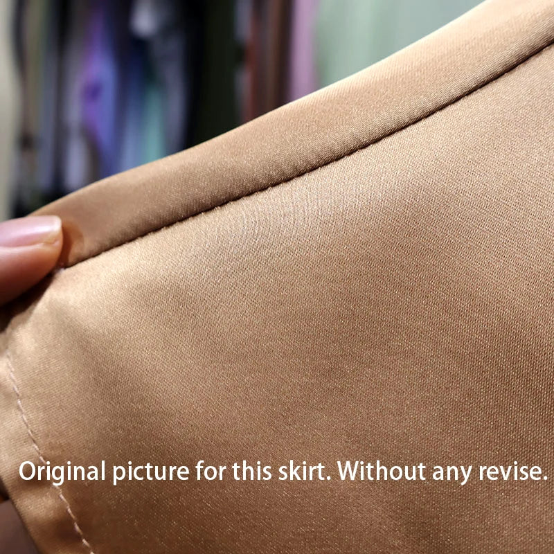 Elegant High-Waist Silk Satin A-Line Skirt