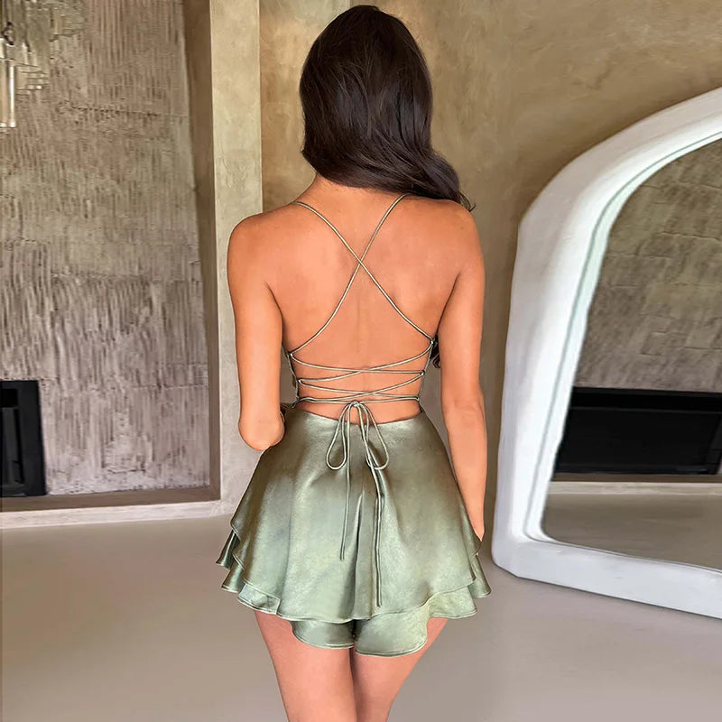 Halter Satin Backless A-Line Dress