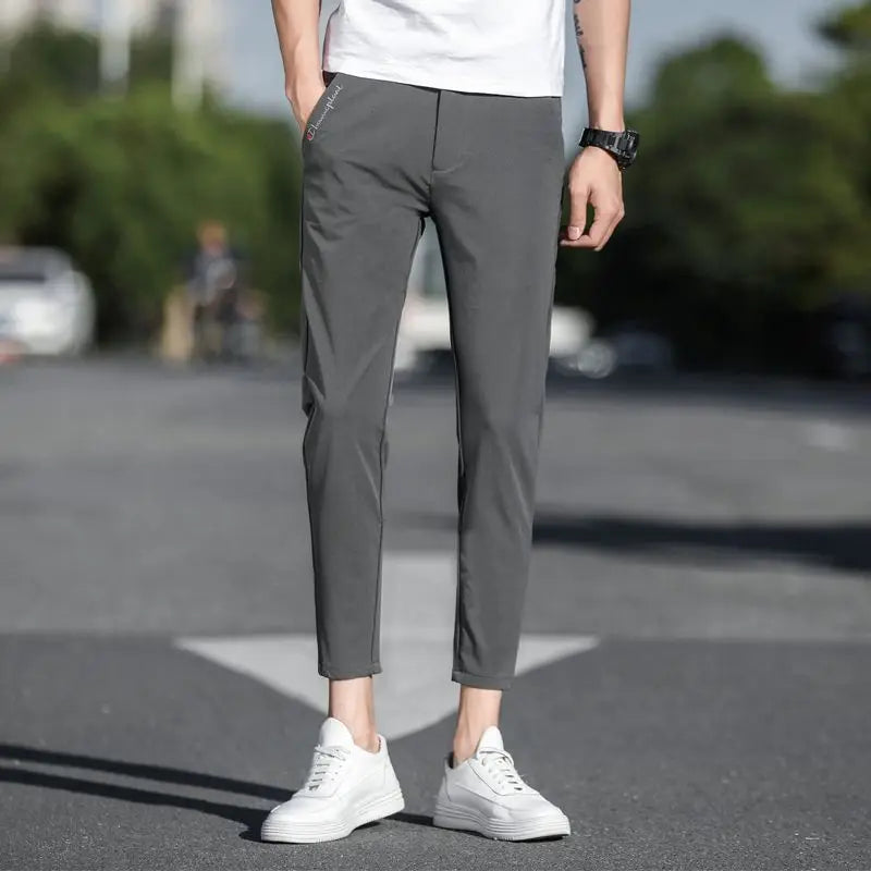 Summer Casual Ice Silk  Stretch Suit Pants