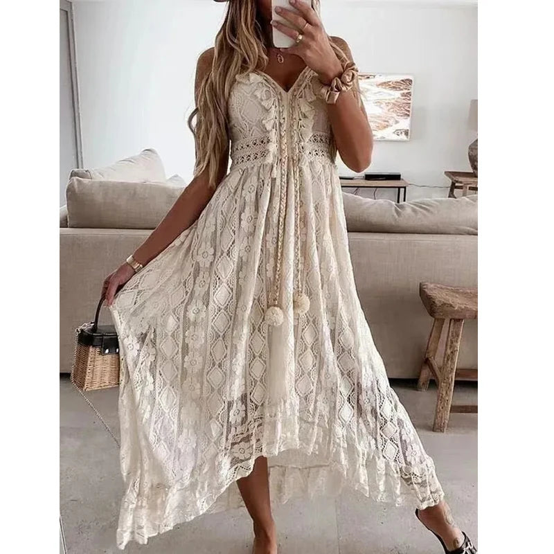 Summer Lace Sling Maxi Dress