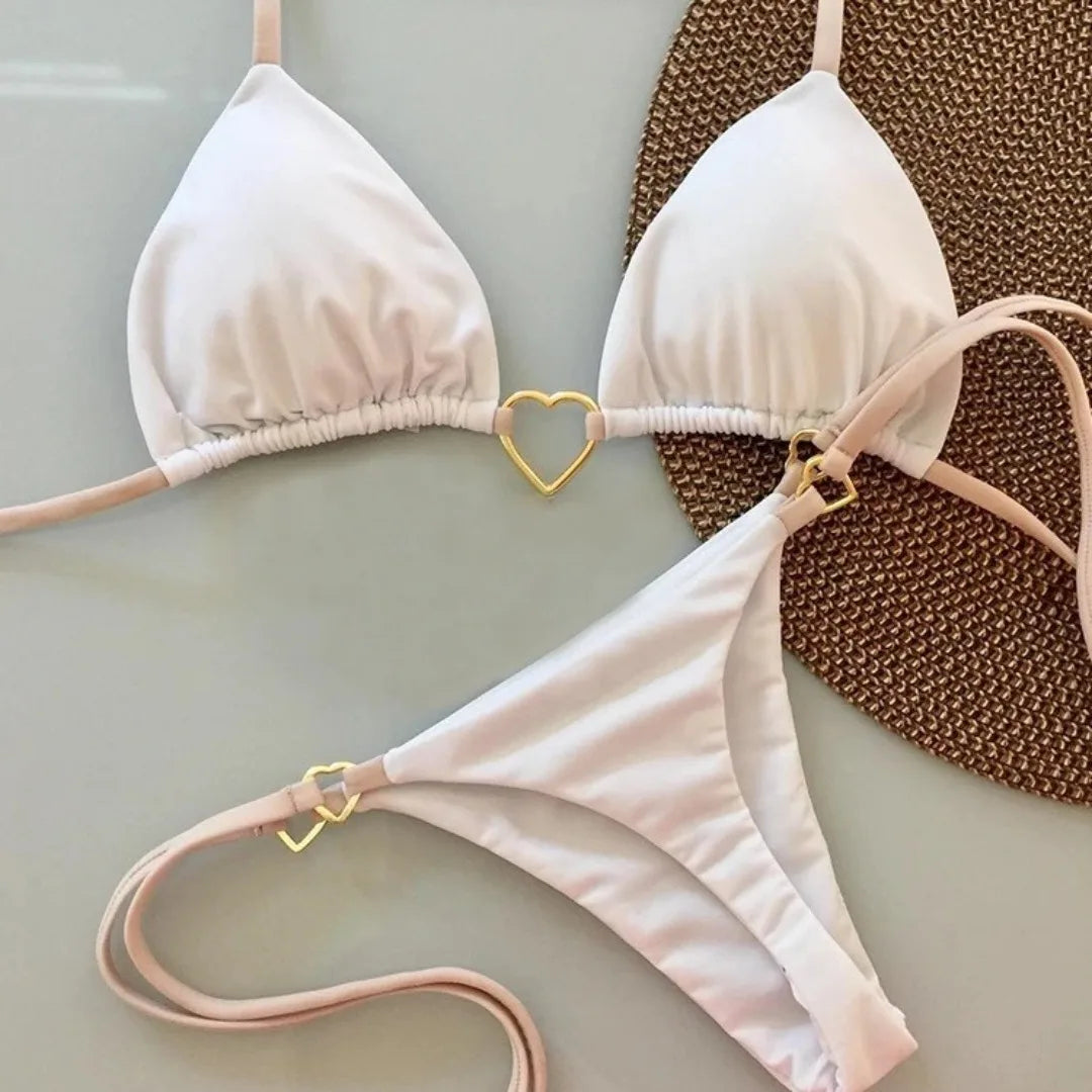 White Low Waist Lace-Up Two-Piece Bikini Set