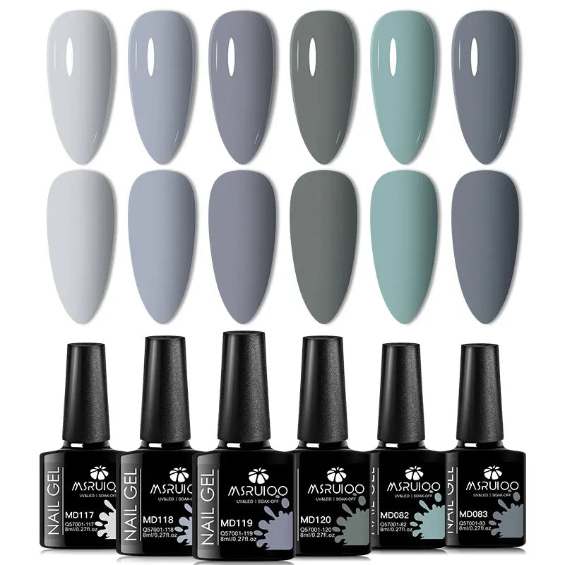 6-Piece Nude Pink Red Glitter Gel Nail Polish Set