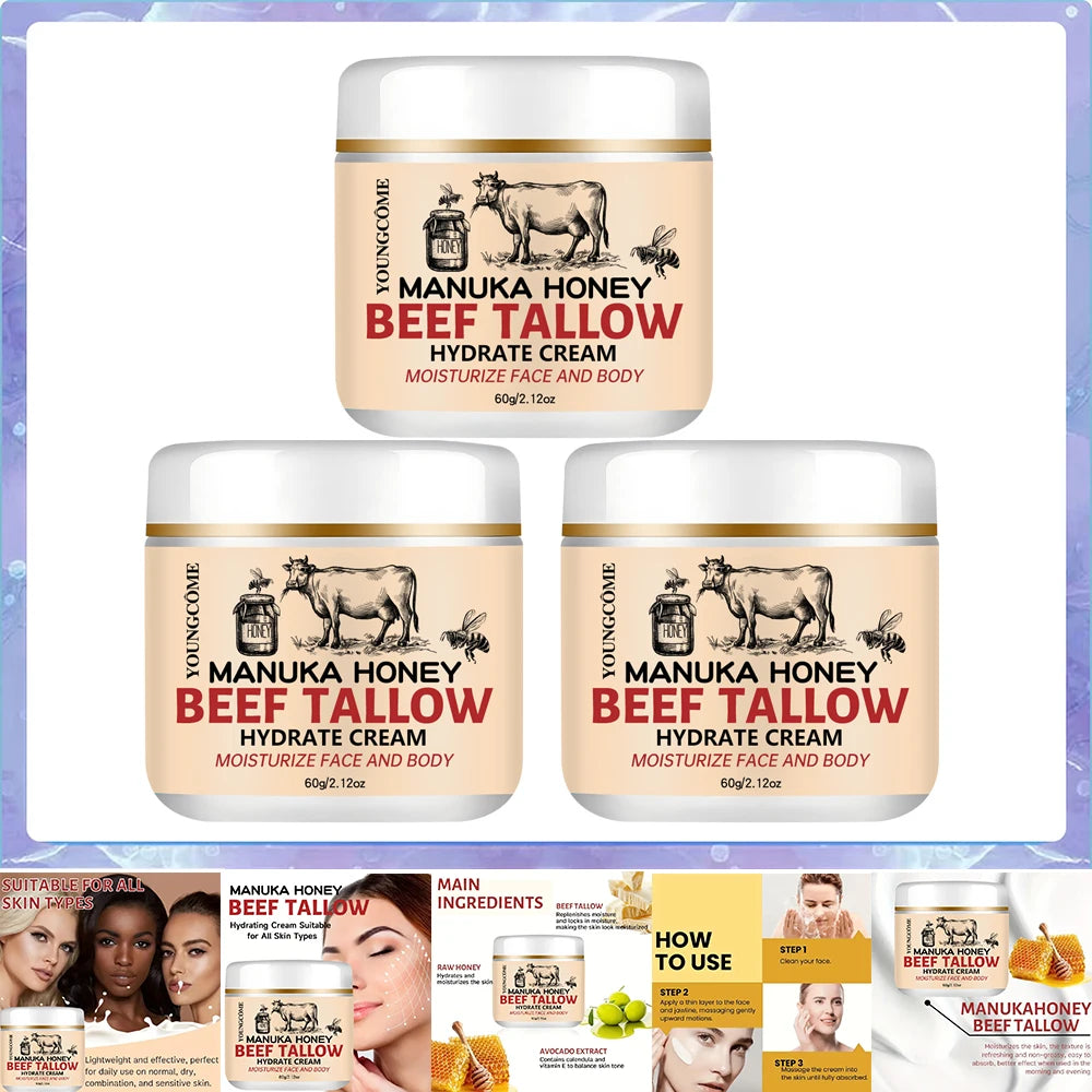 Beef Tallow Honey Balm Hydrating Nourishing Face and Body Cream