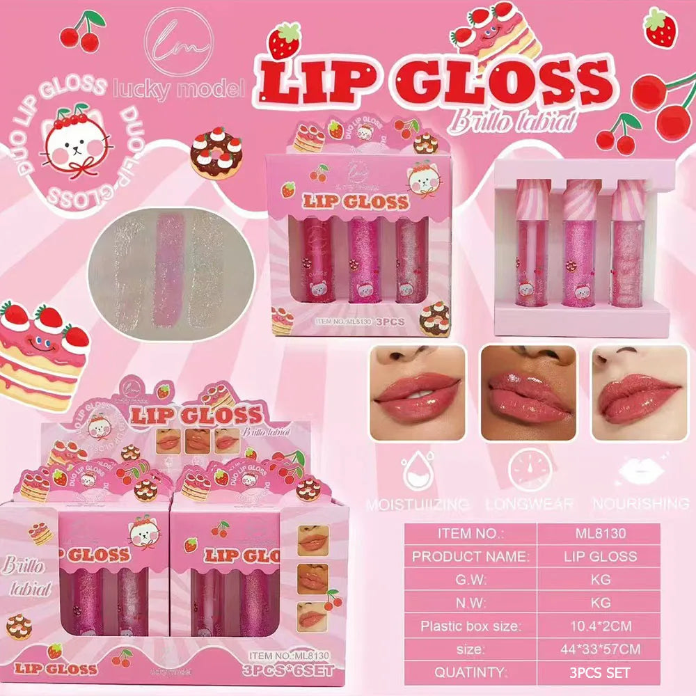 3-Piece Shiny Waterproof Lip Gloss Set