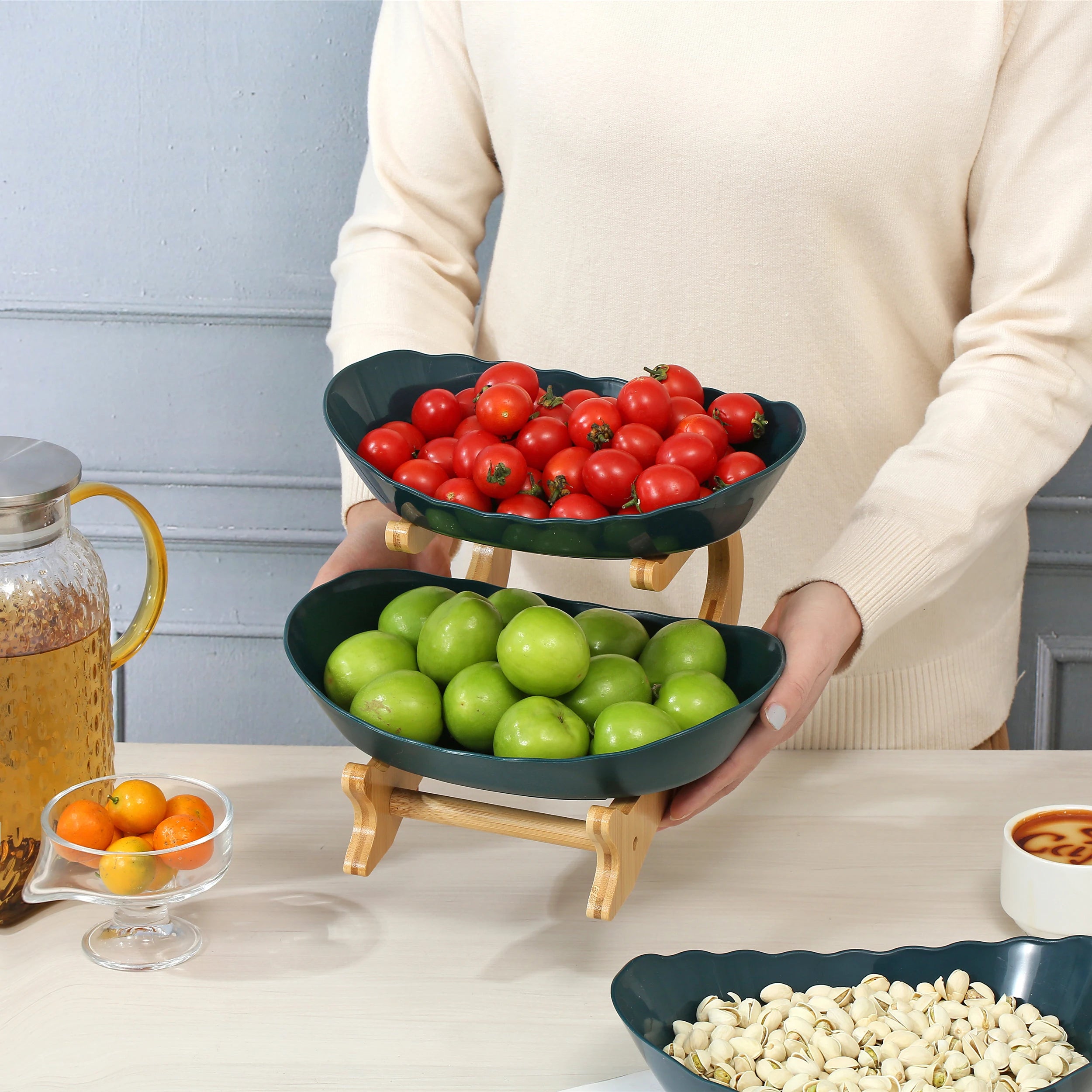 2/3-Tier Plastic Fruit Plate Stand