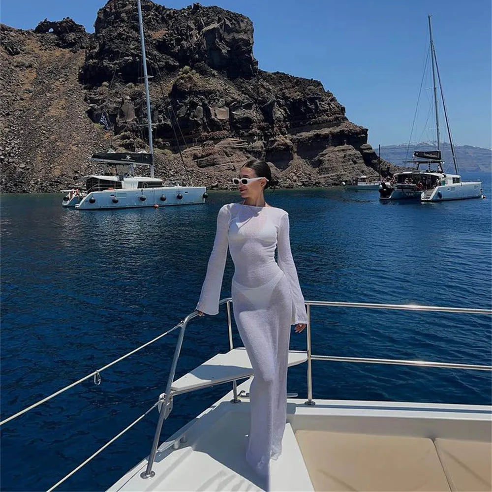 Fashion Backless Long Sleeve Beach Dress