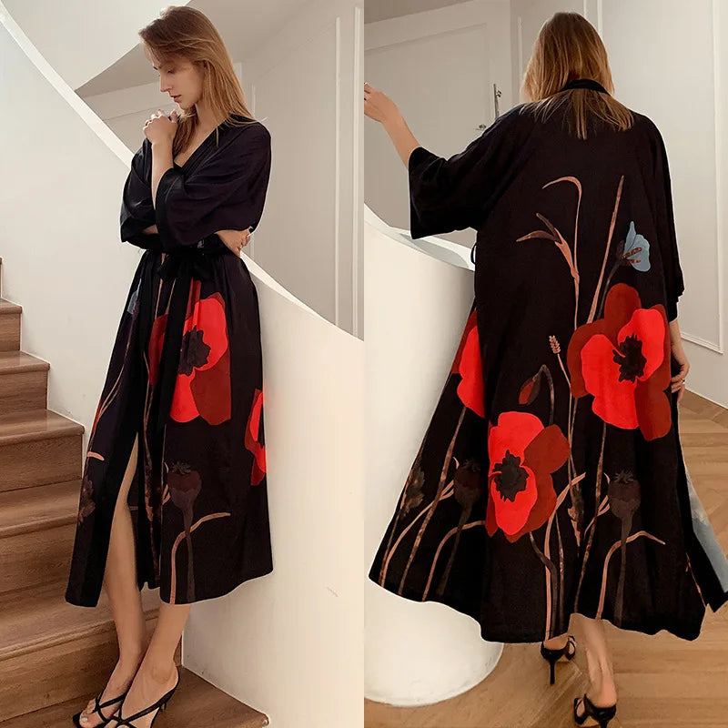 Elegant Oversized Satin Kimono Robe