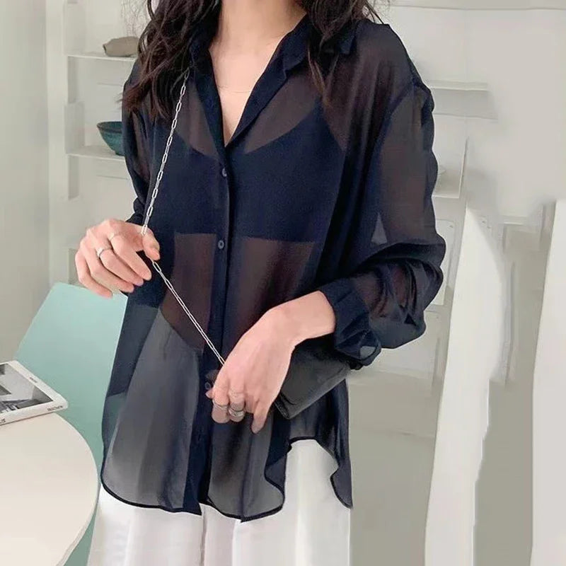 Korean Chiffon Long Sleeve Shirt