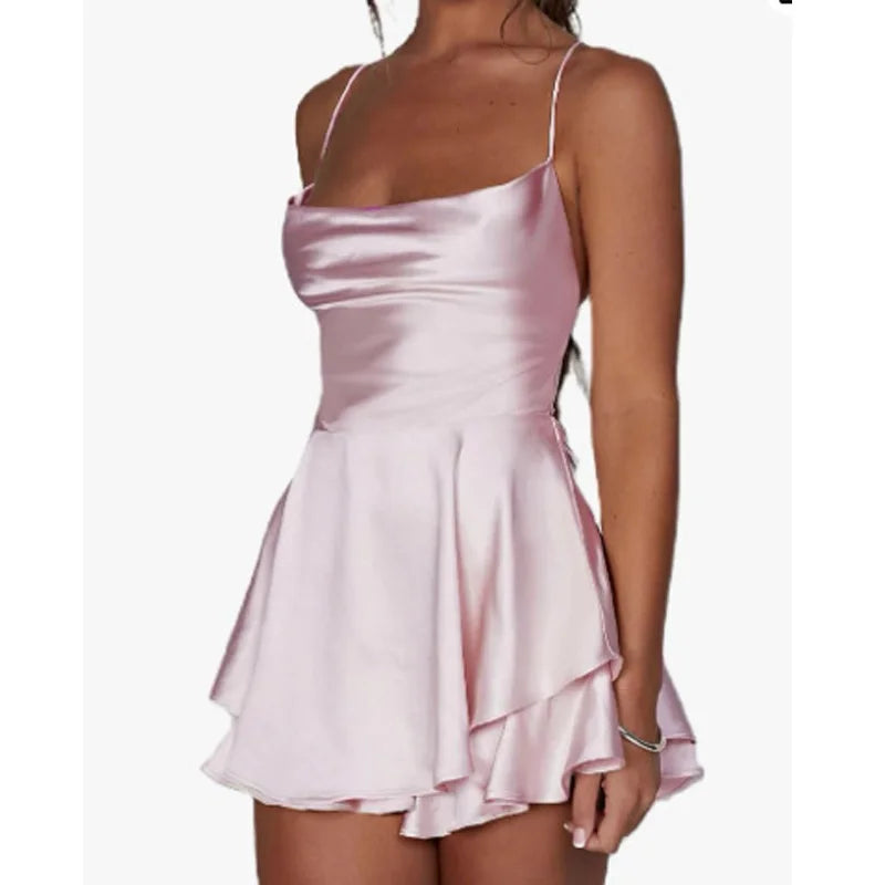 Elegant Satin Backless Mini Dress