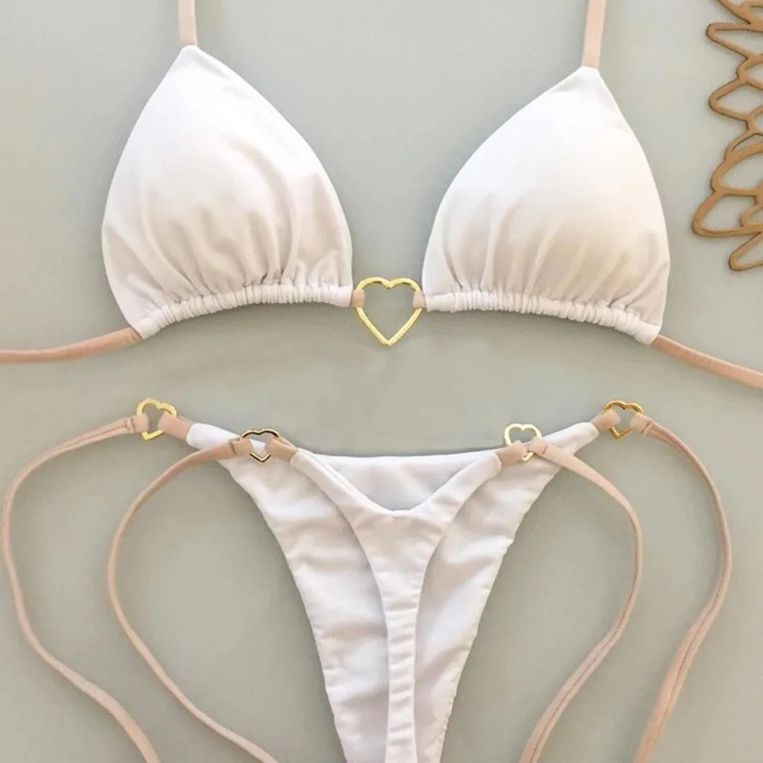 White Low Waist Lace-Up Two-Piece Bikini Set