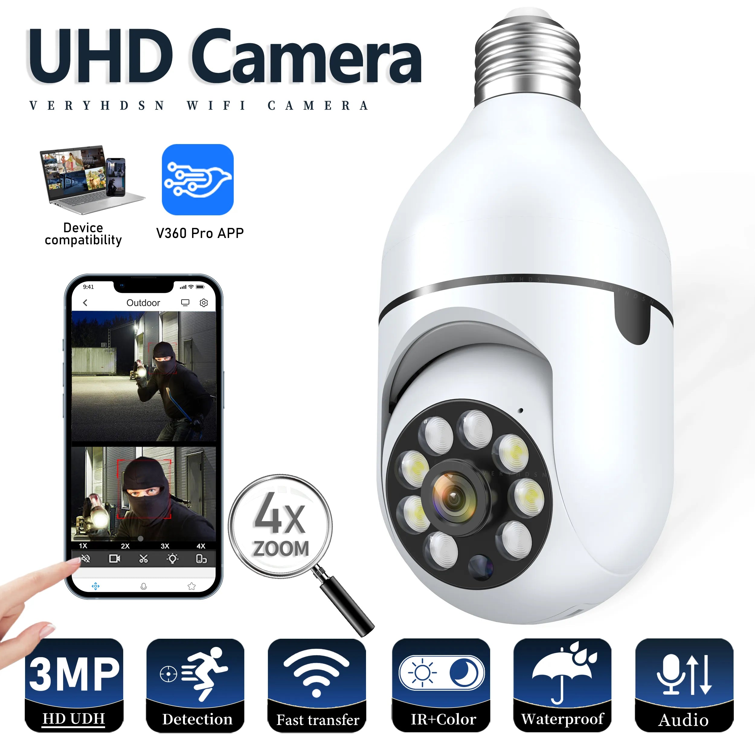 3MP E27 Bulb Surveillance Camera