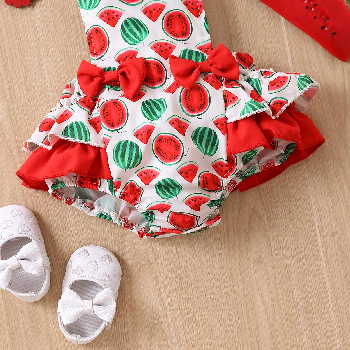 Summer Watermelon Printed Romper and Hairband Set