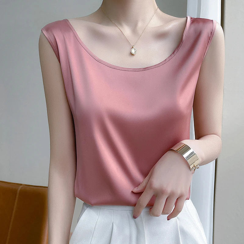Champagne Satin Tank Top