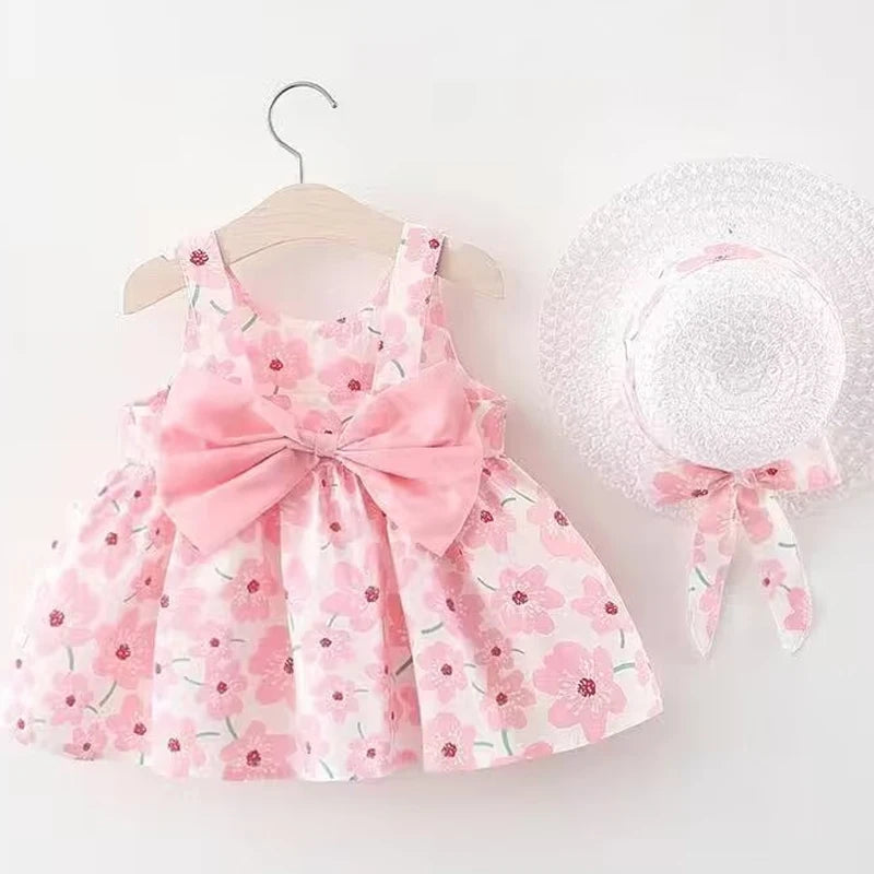 Sweet Floral Toddler Beach Dress Set for Girls, Summer Fashion