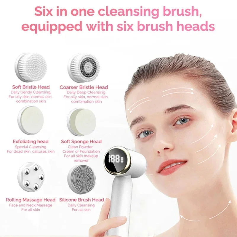 6-in-1 Sonic Waterproof Facial Cleansing Brush