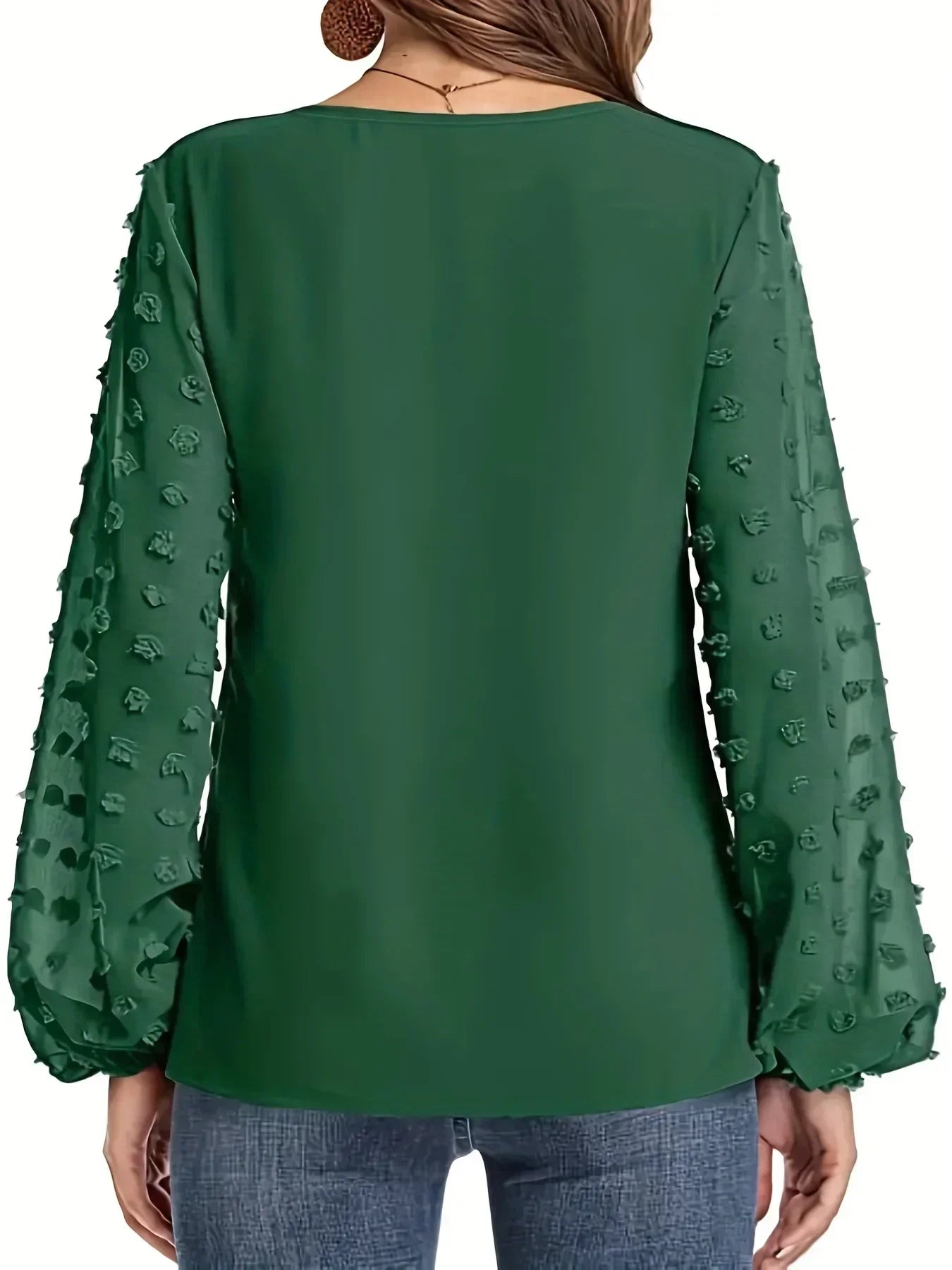 Plus Size V-Neck Swiss Dot Sleeve Shirt