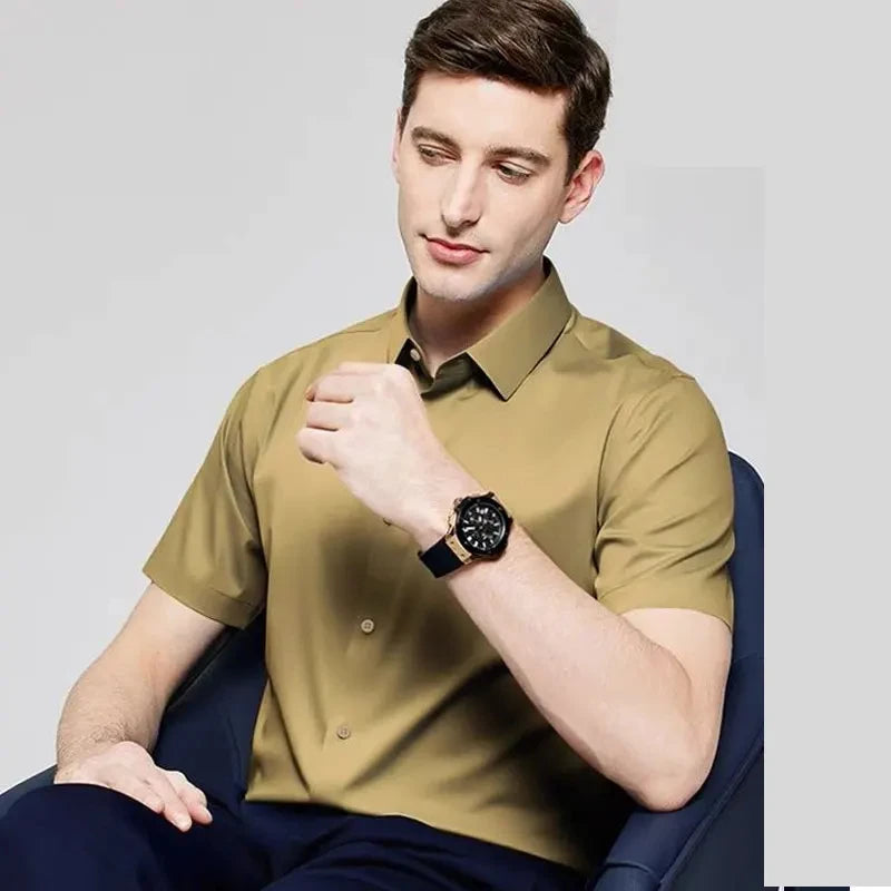 5XL Men’s Ice Silk Dress Shirt