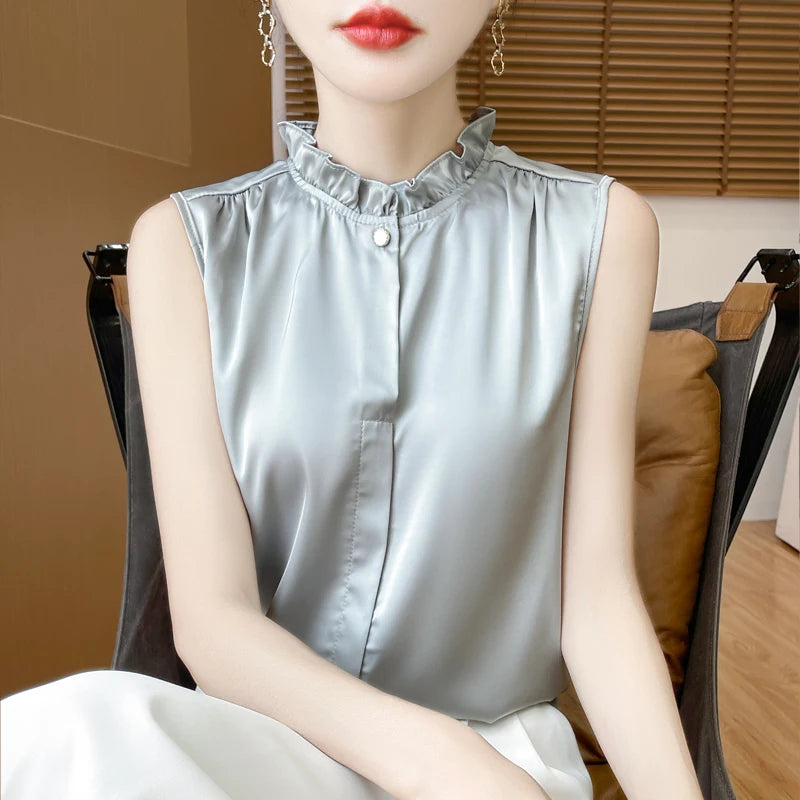 Summer Sleeveless Silk Shirt