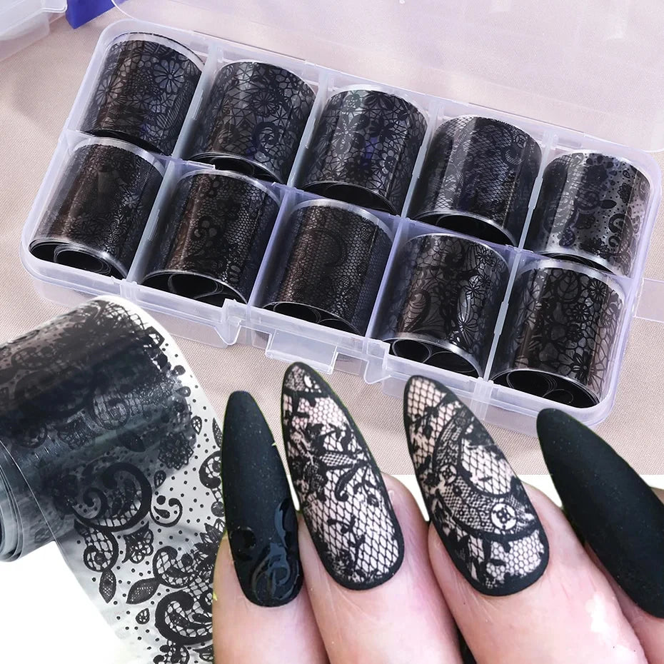 Black White Lace Nail Art Foil Set
