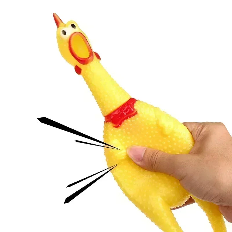 Fun Yellow Rubber Squeak Chicken Toy for Dogs and Cats