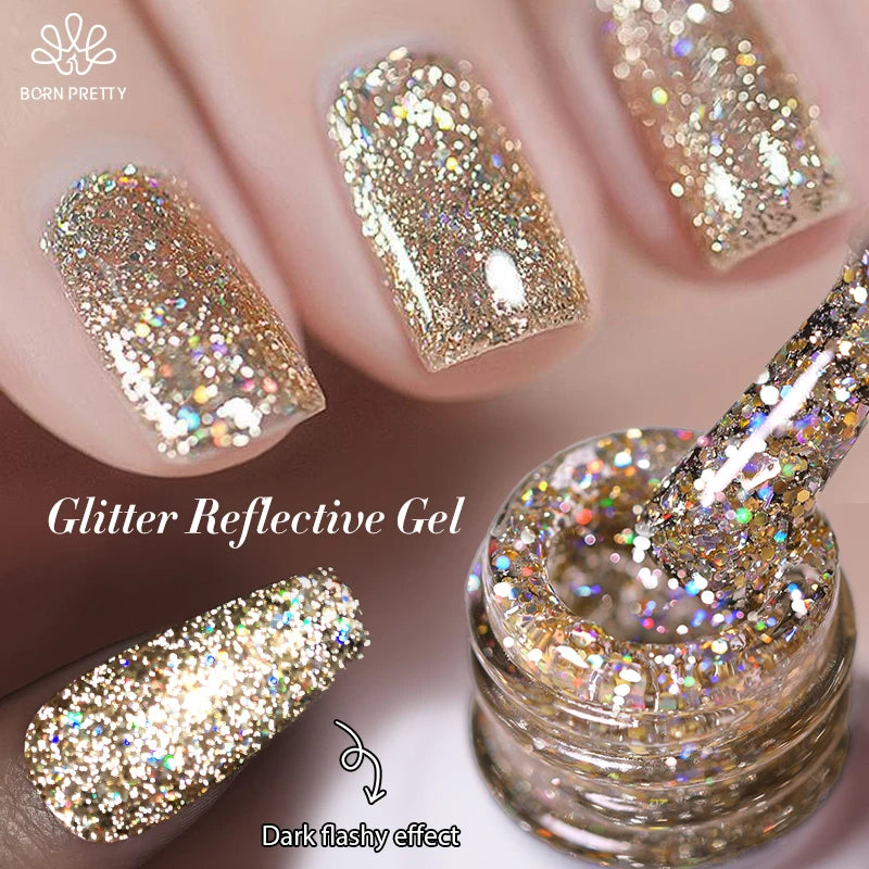 Champagne Gold Reflective Glitter UV Gel Polish