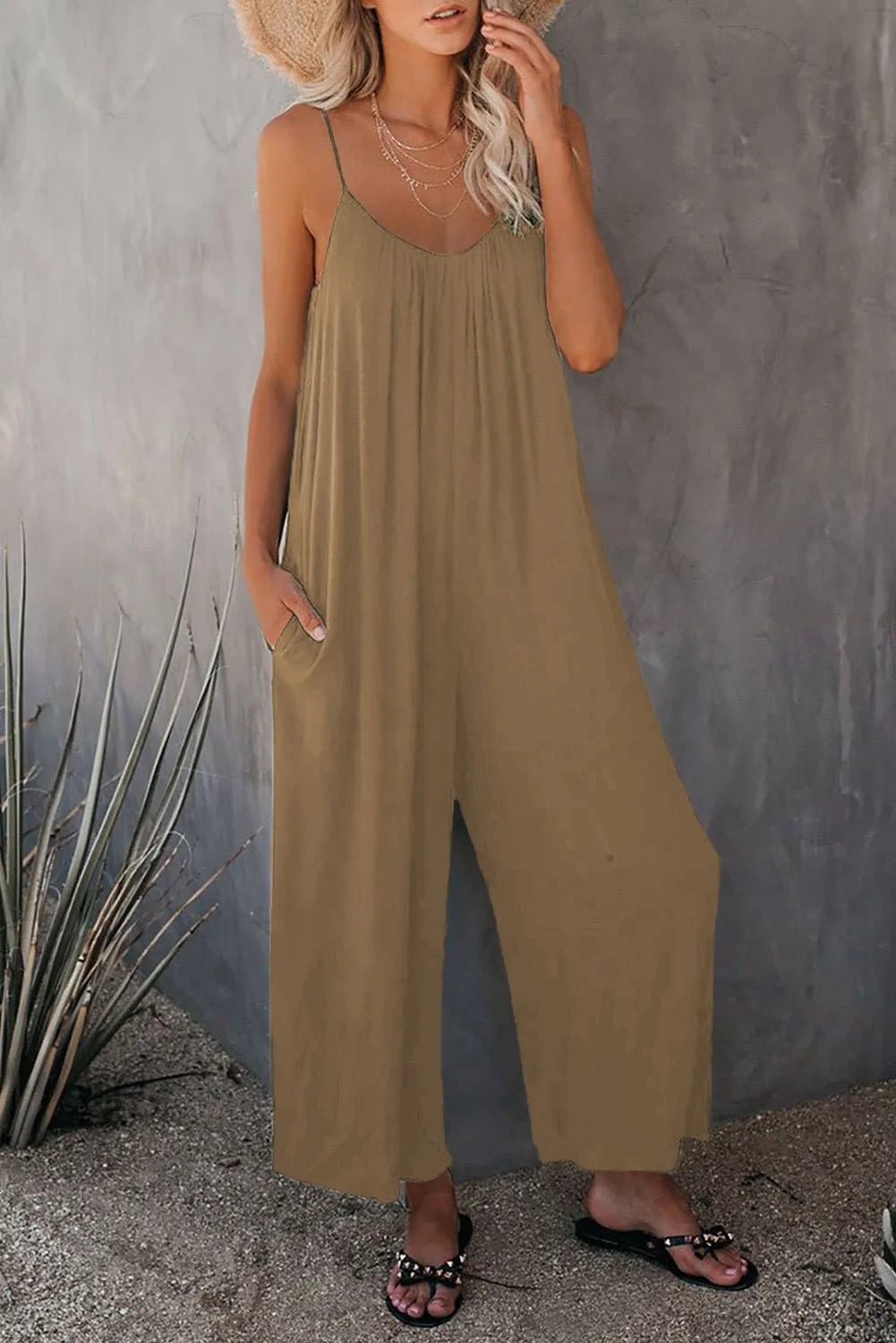 Summer Solid Color Pocket Jumpsuit