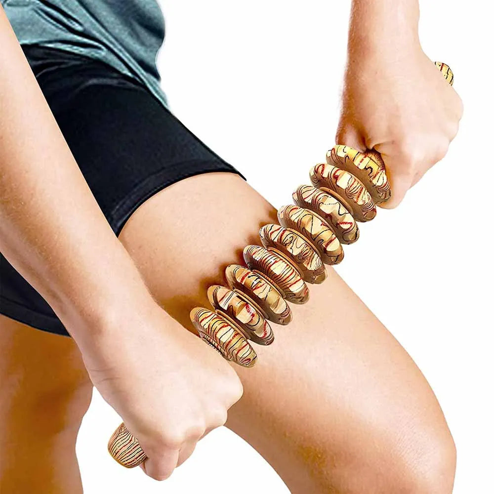 Wooden 9-Roller Handheld Massager Stick