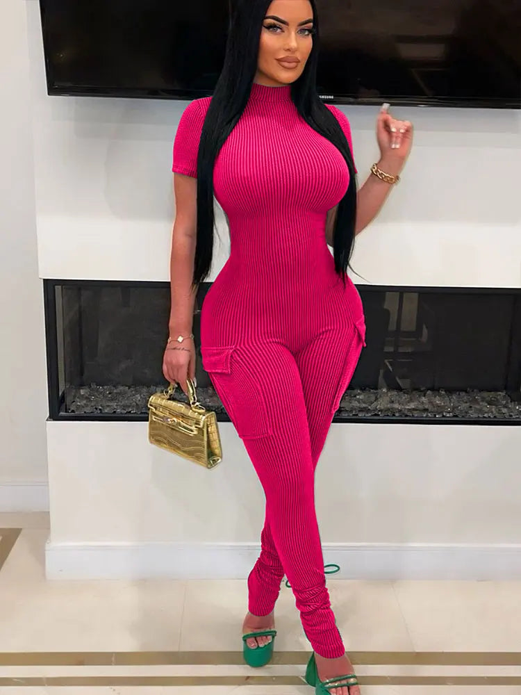 New Women's Sexy Sweet Pink Hollow-Out Jumpsuit