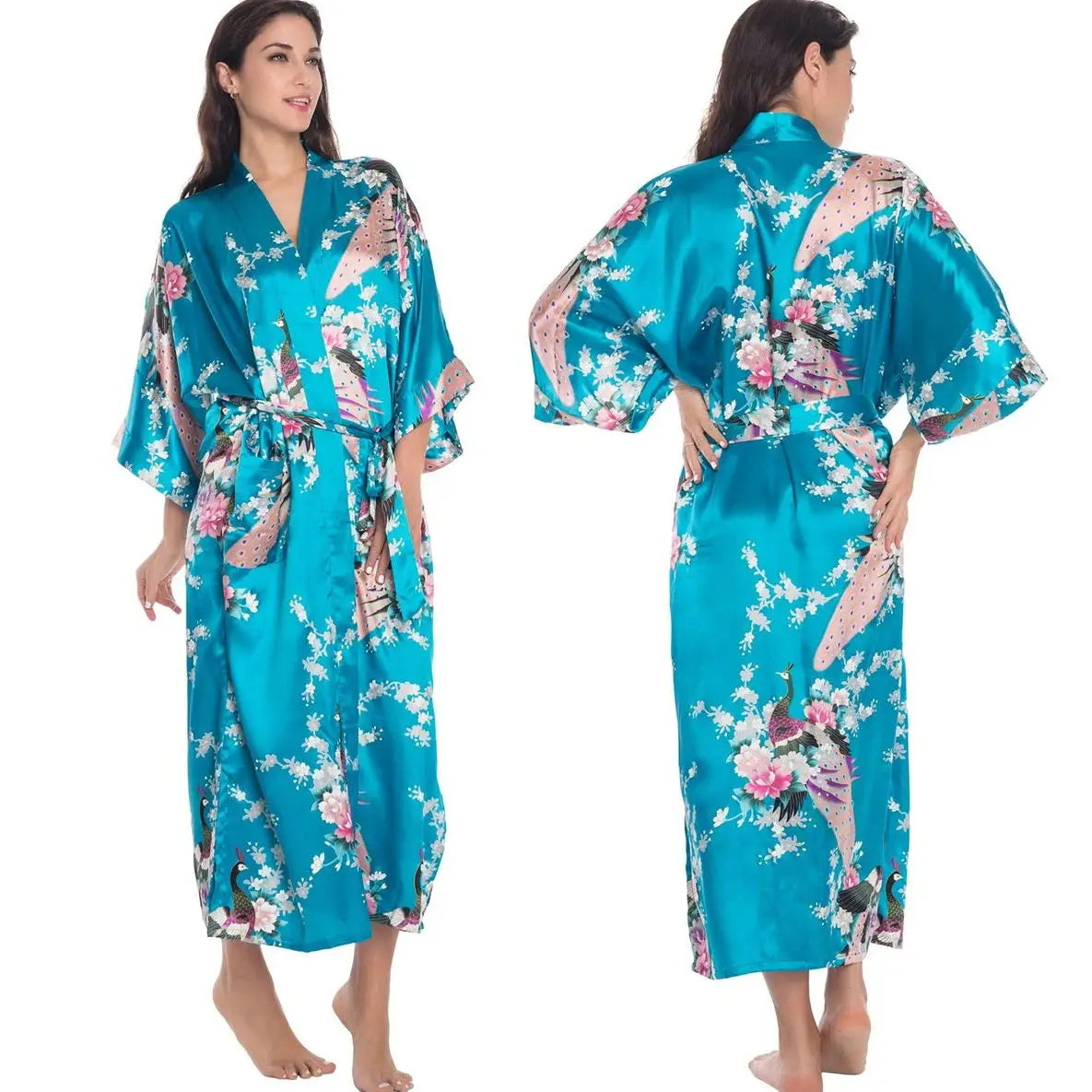 Black Print Flower Long Robe Nightgown Spring Summer Half Sleeve Kimono Bathrobe Gown Women Sexy Rayon Home Dress Loungewear