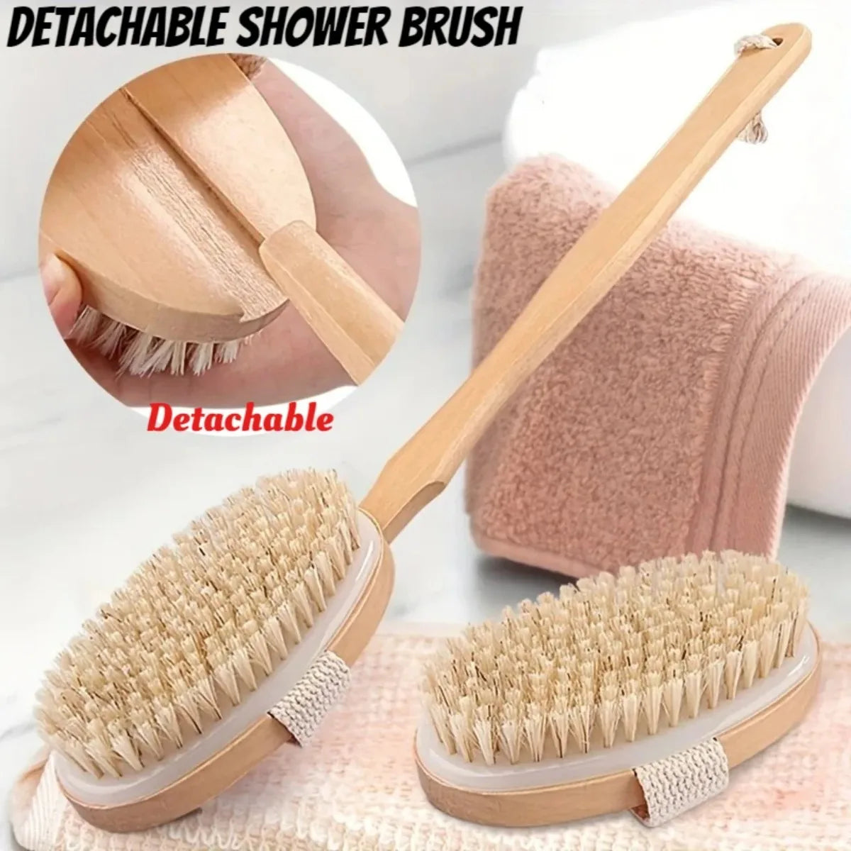 Natural Bristle Shower Brush Set