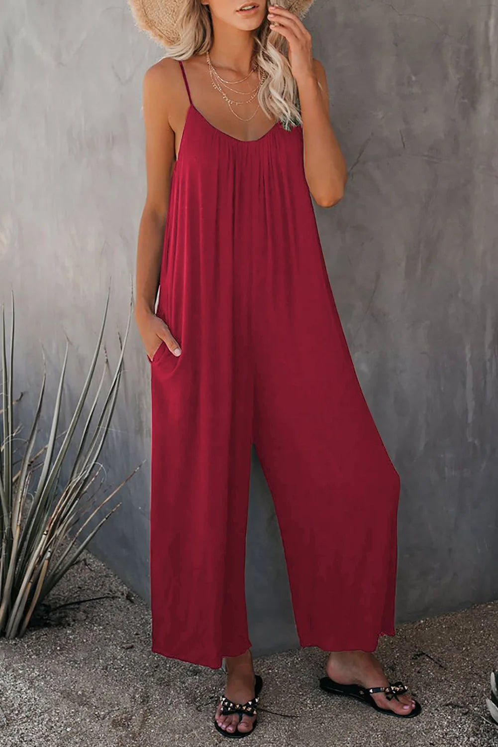 Summer Solid Color Pocket Jumpsuit