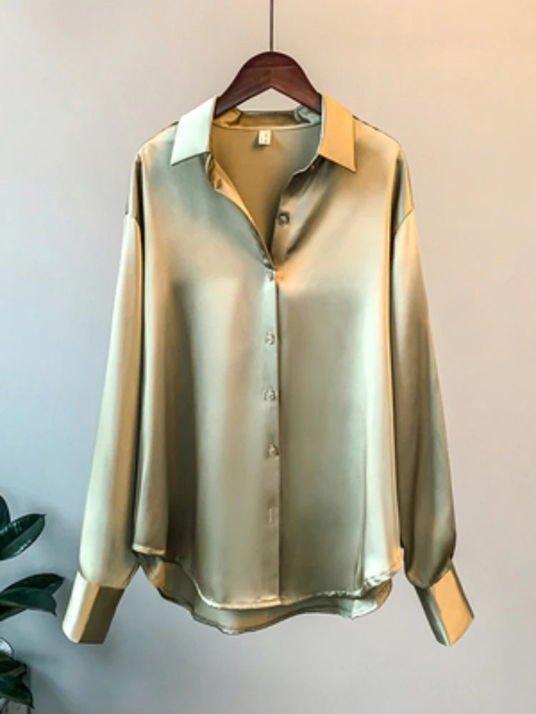 Elegant Satin Long Sleeve Blouse