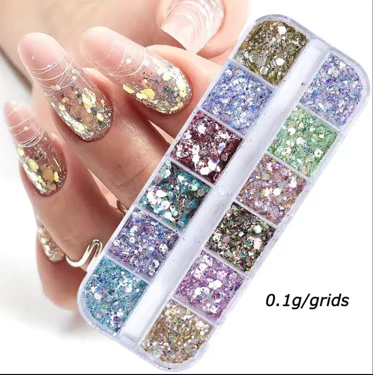 Mirror Iridescent Mixed Hexagon Nail Glitter