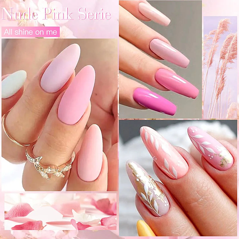 6-Piece Nude Pink Red Glitter Gel Nail Polish Set