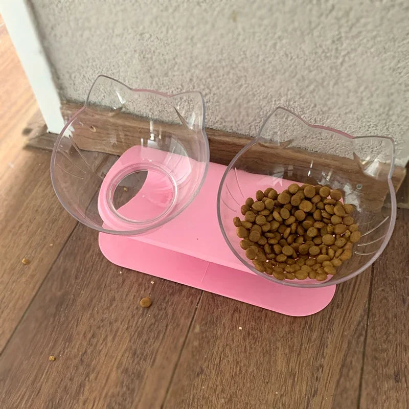 Non-Slip Double Cat Bowl with Stand for Pet Feeding