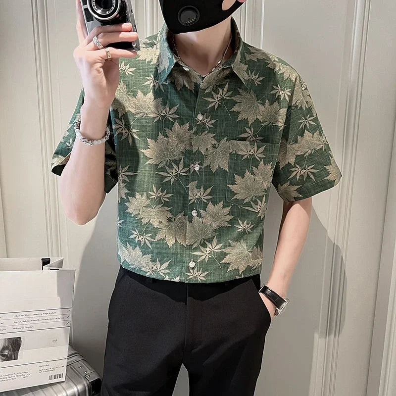 Blue Silk Floral Shirt