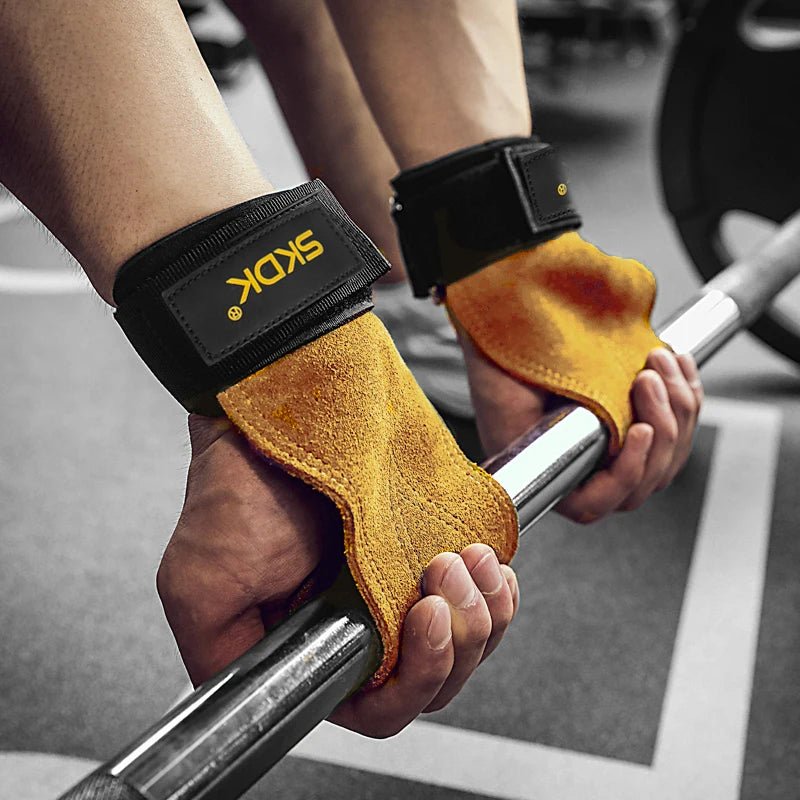 Cowhide Gym Grips with Wrist Wraps