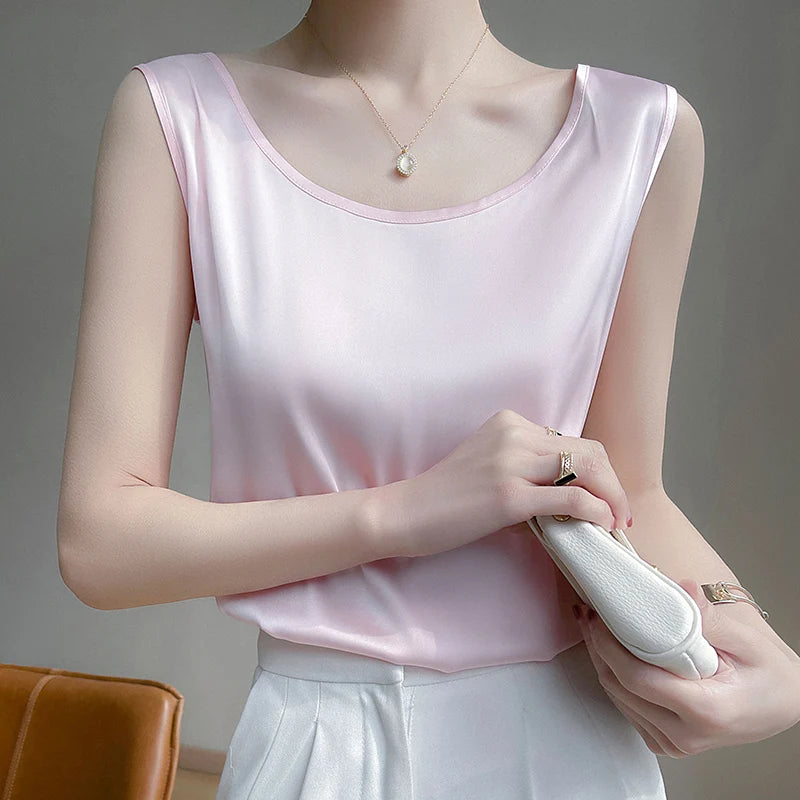Champagne Satin Tank Top