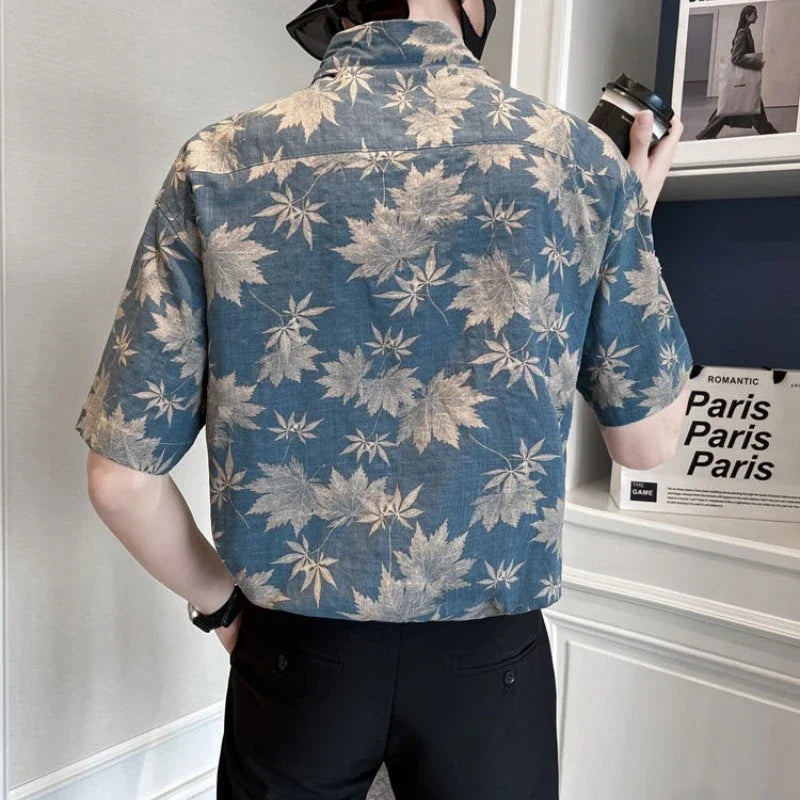Blue Silk Floral Shirt