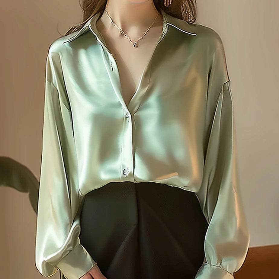 Elegant Satin Long Sleeve Blouse