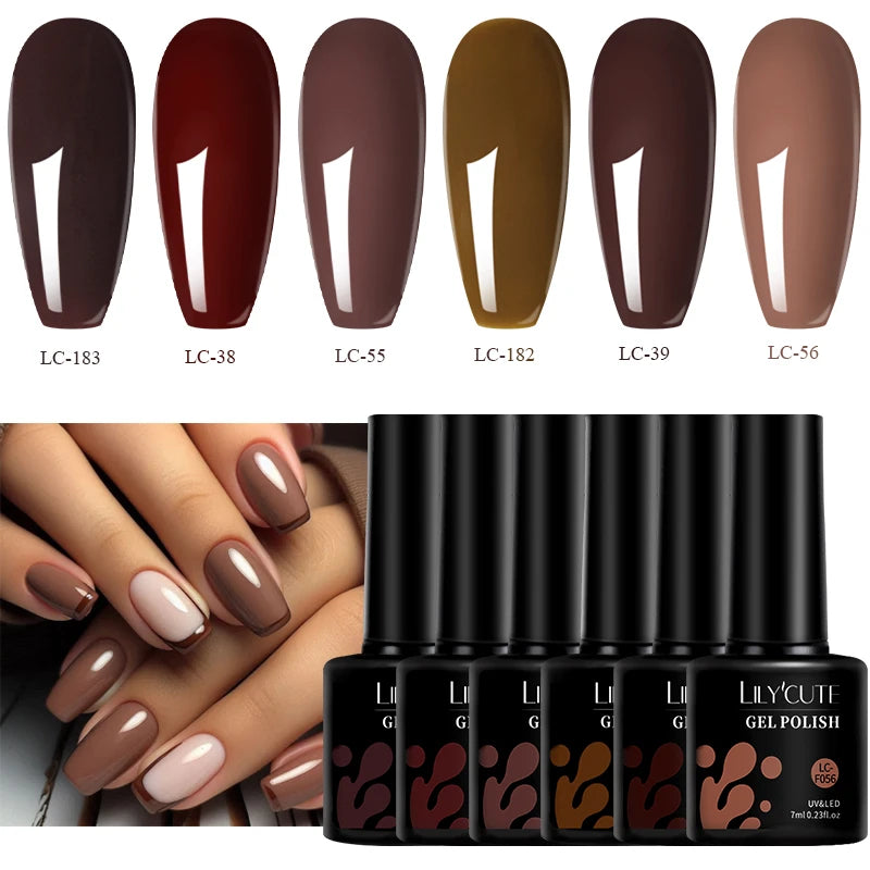 Winter Coffee Brown Gel Nail Polish Set