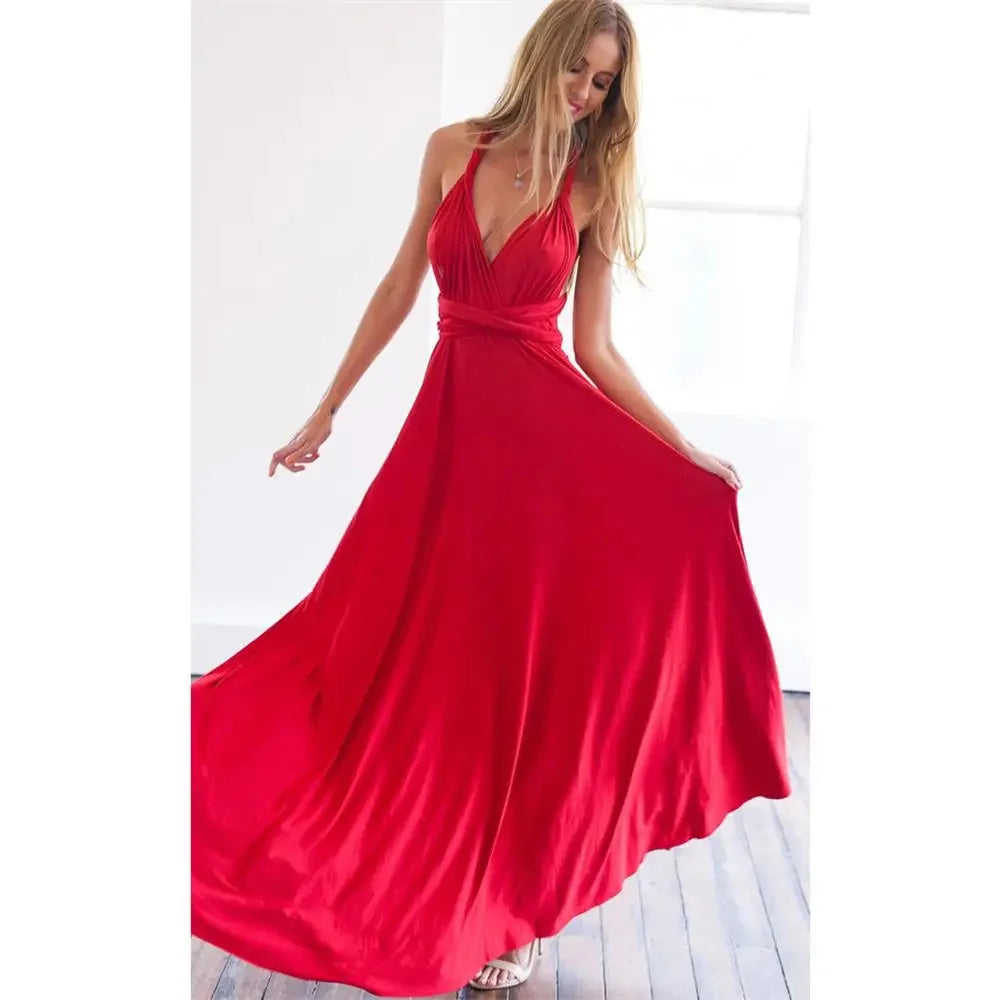 Sexy Multiway Convertible Red Maxi Dress