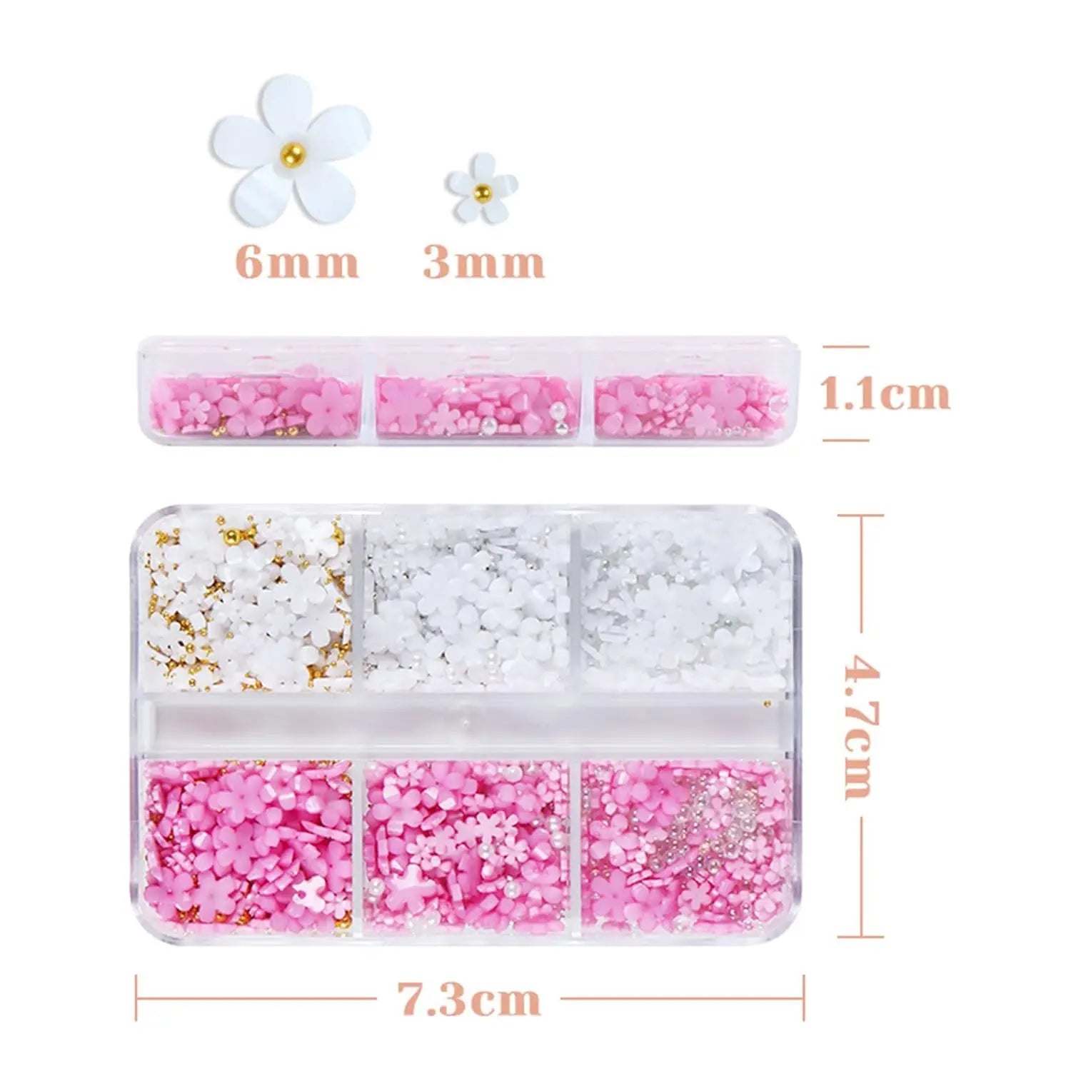 3D Pink and White Flower Nail Art Charms