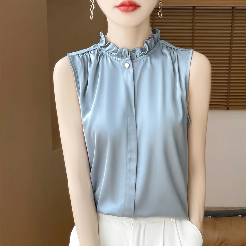 Summer Sleeveless Silk Shirt