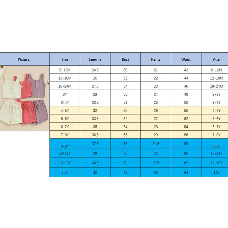 Summer Girls' Solid Color Vest and Drawstring Shorts Set